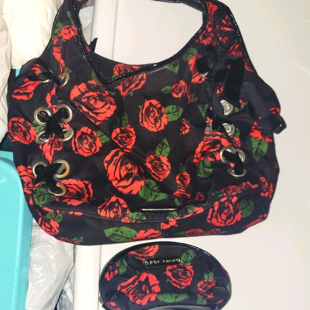 Vintage betsey johnson rose lace up bag set